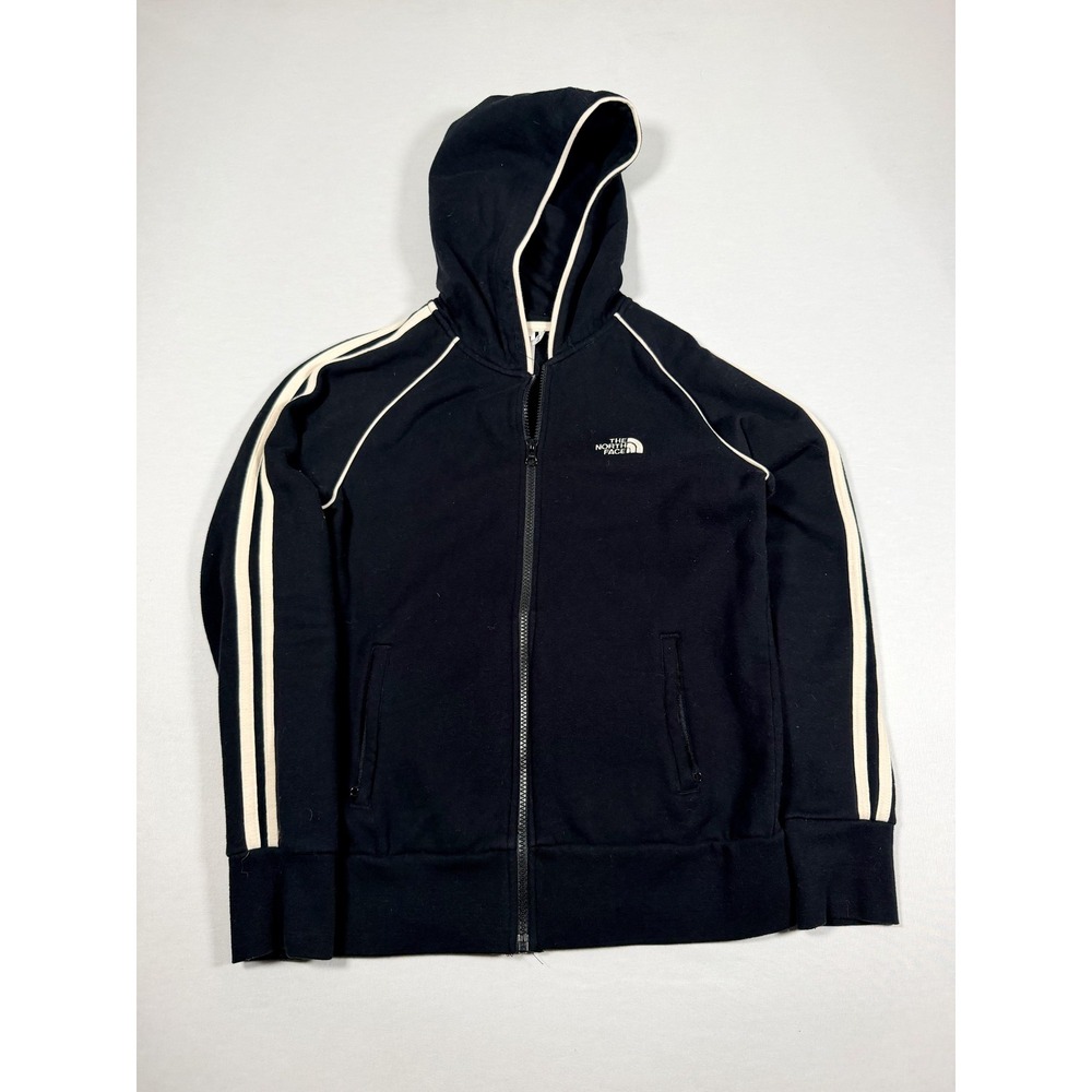 The North Face Hoodie Sweatshirt Mens Small Black Full Zip Fleece Stripe AB4N
